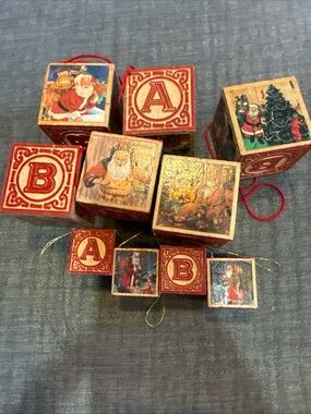 Vintage Santa Alphabet Wooden Blocks - Red & Gold Accents